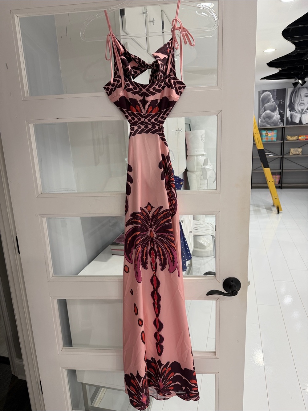 Pink Tropical Print Tie-Strap Maxi Dress